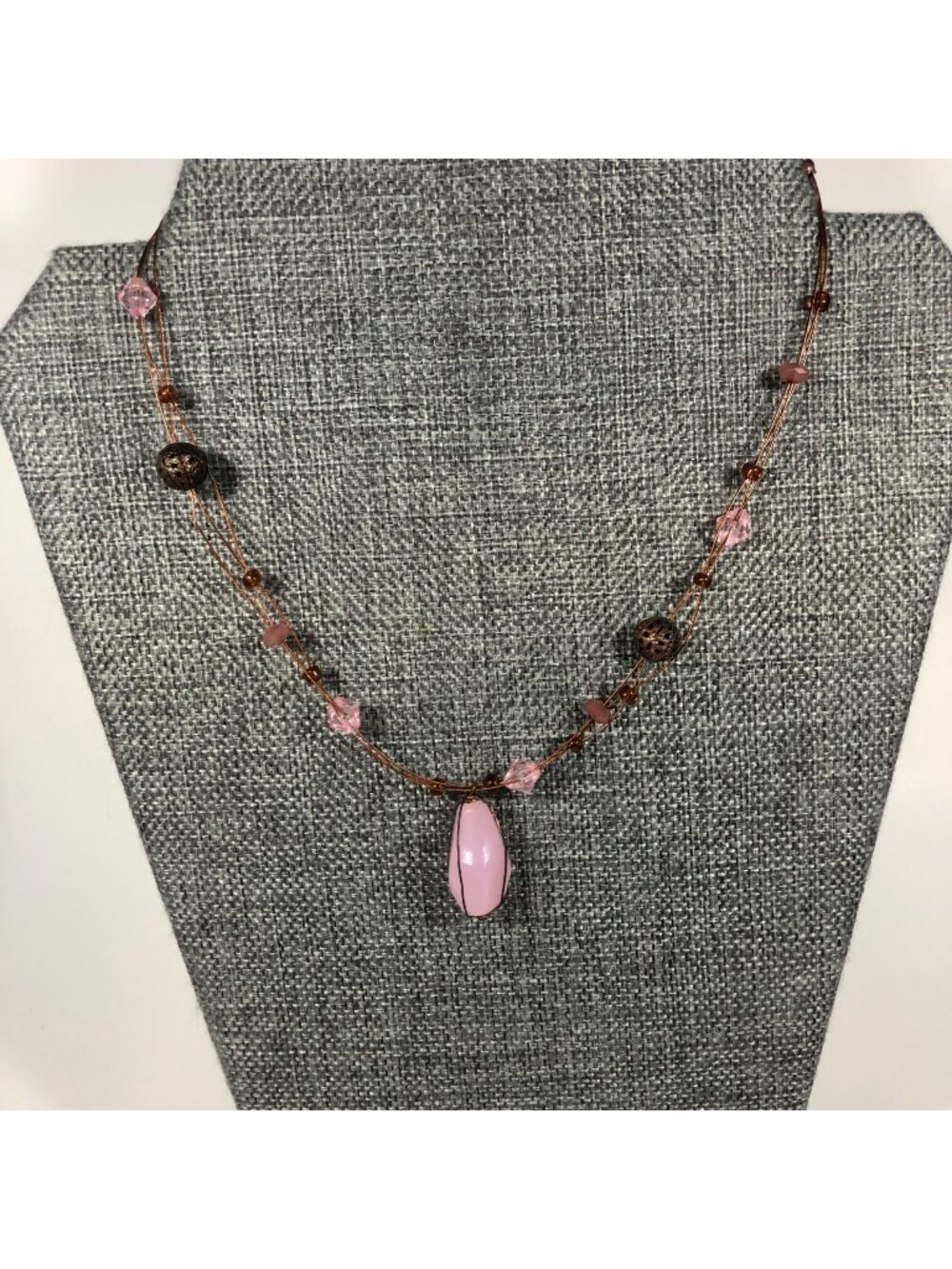 Pink Copper Beads Wire Necklace 14.5in plus 3in Extender
